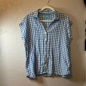 Blue checkered print shirt short sleeve light weight